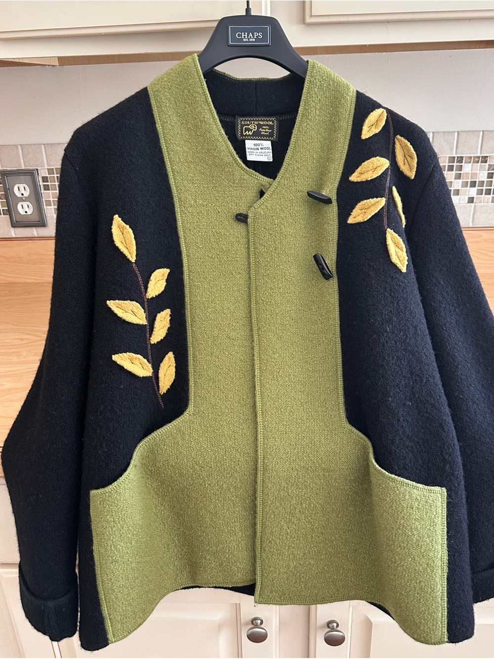 South Wool green& Black floral appliqué Jacket